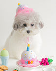 HAPPY BIRTHDAY FLUFFY SQUEAKY DOG TOY ／BIRTHDAY HAT